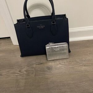 Kate Spade Dark Blue Handbag and Metallic Wallet